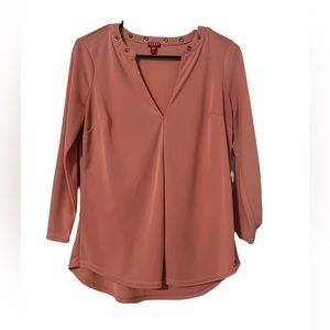 Guess Women Peach Pink 3/4 Sleeve Blouse S‎ Top